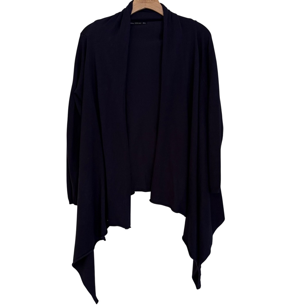 ZARA KNIT Womens Navy Waterfall Cardigan Sweater Open Front Size L - Picture 4 of 4